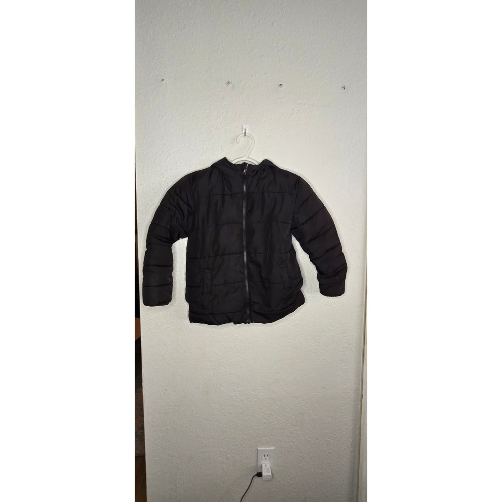 Swiss Tech Size 8 Puffer Jacket Black Hooded Fleece Lined Quilted Winter Coat